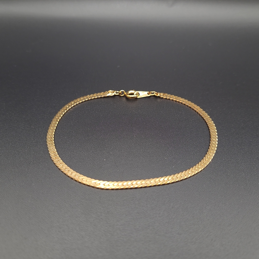 Vintage Gold Tone Herringbone Chain Bracelet Minimalist Flat Link